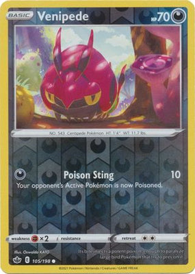 <transcy>بطاقة Pokemon Chilling Reign 105/198 Venipede Reverse Holo Common</transcy>