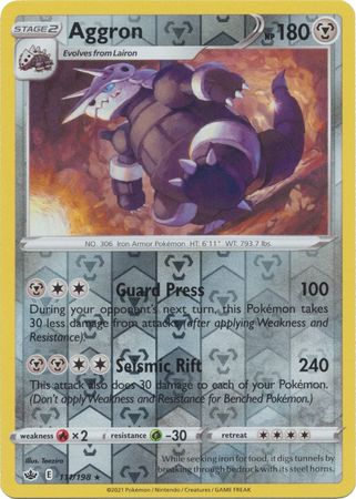 Pokemon Card Chilling Reign 111/198 Aggron Reverse Holo Rare