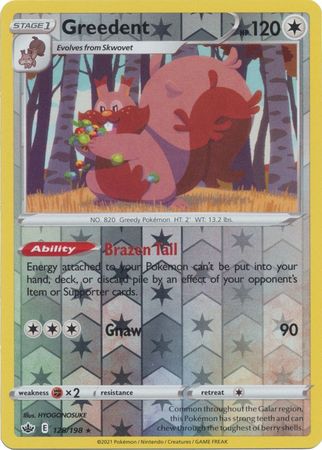 Pokemon Card Chilling Reign 128/198 Greedent Reverse Holo Rare