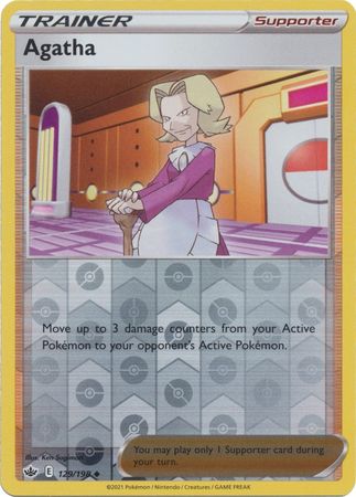 Pokemon Card Chilling Reign 129/198 Agatha Supporter Reverse Holo Uncommon