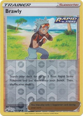<transcy>Pokemon Card Chilling Reign 131/198 Brawly Supporter Omvendt Holo Ikke almindelig</transcy>