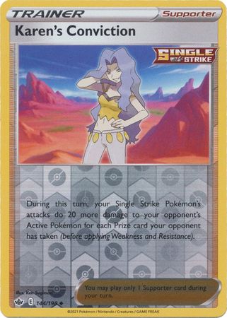 Pokemon Card Chilling Reign 144/198 Karen's Conviction Supporter Reverse Holo Uncommon