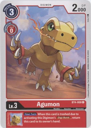 Digimon Card Great Legend Agumon BT4-008 C