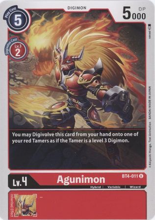 Digimon Card Great Legend Agunimon BT4-011 U