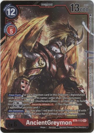 Digimon Card Great Legend AncientGreymon BT4-113 SEC Alternate Art