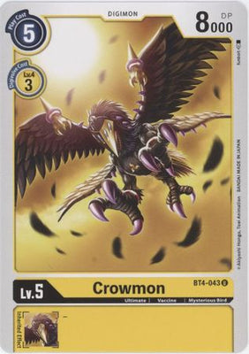 <transcy>Digimon Card Great Legend Crowmon BT4-043 U</transcy>