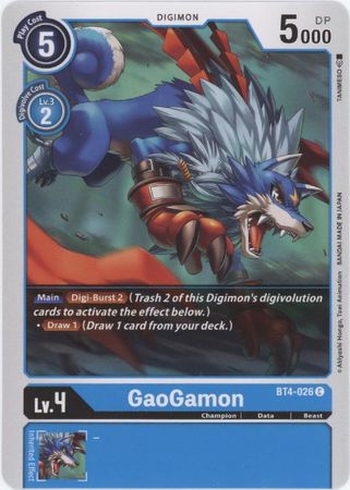 <transcy>Digimon Karte Große Legende Gaogamon BT4-026 C</transcy>