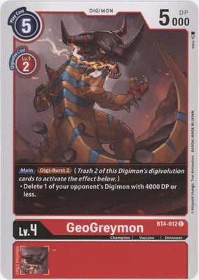 <transcy>بطاقة Digimon Great Legend GeoGreymon BT4-012 C</transcy>