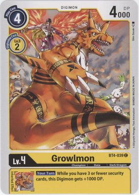 <transcy>Digimon Card Great Legend Growlmon BT4-039 C</transcy>