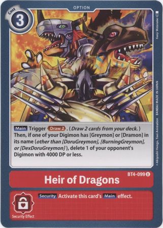 Digimon Card Great Legend Heir of Dragons BT4-099 U