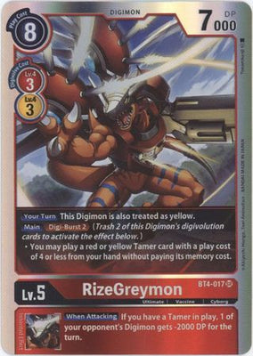 <transcy>بطاقة Digimon Great Legend RizeGreymon BT4-017 SR</transcy>
