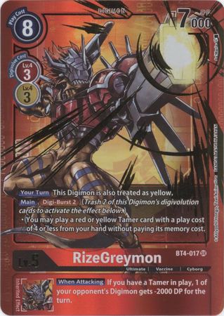 Digimon Card Great Legend RizeGreymon BT4-017 SR Alternate Art