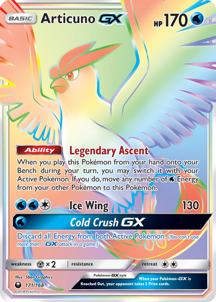 Pokemon Card Celestial Storm  171/168 Articuno-GX Pokemon Hyper Rare *MINT*