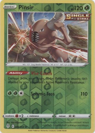 Pokemon Card Evolving Skies 1/203 001/203 Pinsir Reverse Holo Rare