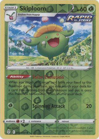 Pokemon Card Evolving Skies 3/203 003/203 Skiploom Reverse Holo Uncommon