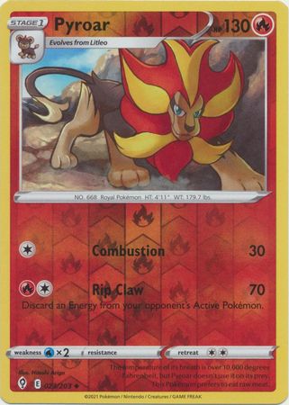 <transcy>Pokemon Card Evolving Skies 23/203 023/203 Pyroar Reverse Holo Gelegentlich</transcy>