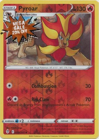 <transcy>Pokemon Card Evolving Skies 23/203 023/203 Pyroar Reverse Holo Gelegentlich</transcy>