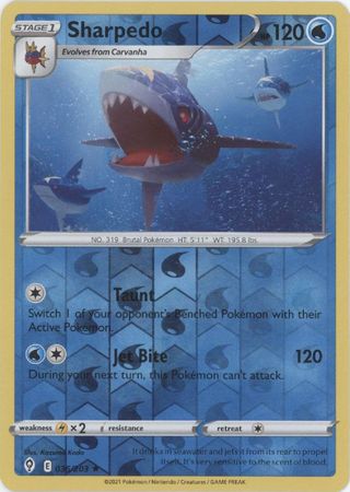 Pokemon Card Evolving Skies 36/203 036/203 Sharpedo Reverse Holo Rare