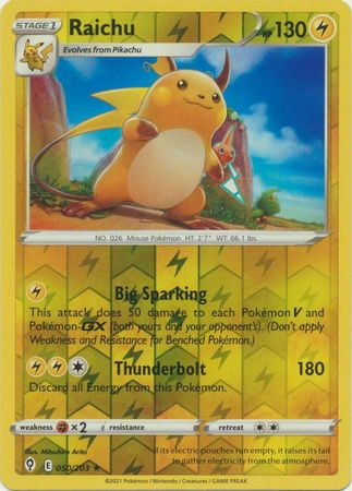 Pokemon Card Evolving Skies 50/203 050/203 Raichu Reverse Holo Holo Rare