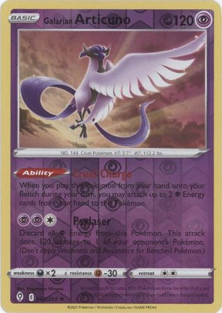 Pokemon Card Evolving Skies 63/203 063/203 Galarian Articuno Reverse Holo Holo Rare