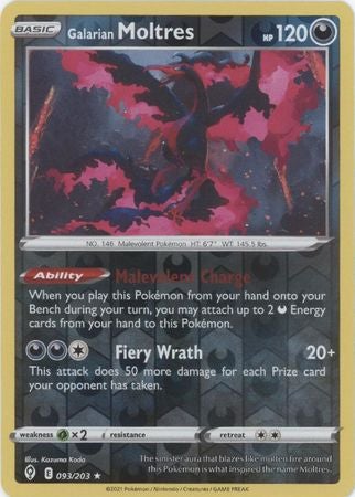 Pokemon Card Evolving Skies 93/203 093/203 Galarian Moltres Reverse Holo Holo Rare