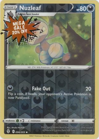 Pokemon Card Evolving Skies 96/203 096/203 Nuzleaf Reverse Holo Uncommon