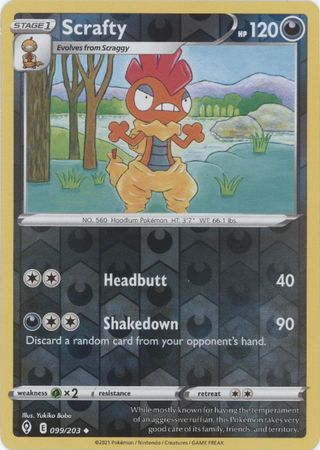 Pokemon Card Evolving Skies 99/203 099/203 Scrafty Reverse Holo Uncommon