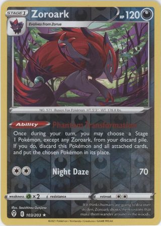 Pokemon Card Evolving Skies 103/203 103/203 Zoroark Reverse Holo Holo Rare