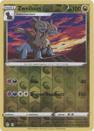 Pokemon Card Evolving Skies 114/203 114/203 Zweilous Reverse Holo Uncommon