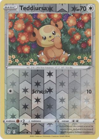 Pokemon Card Evolving Skies 126/203 126/203 Teddiursa Reverse Holo Common