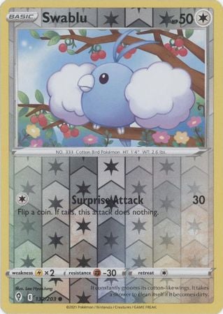 Pokemon Card Evolving Skies 132/203 132/203 Swablu Reverse Holo Common