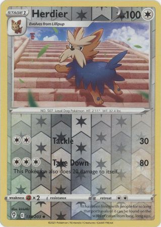 Pokemon Card Evolving Skies 134/203 134/203 Herdier Reverse Holo Uncommon