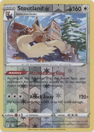 Pokemon Card Evolving Skies 135/203 135/203 Stoutland Reverse Holo Rare