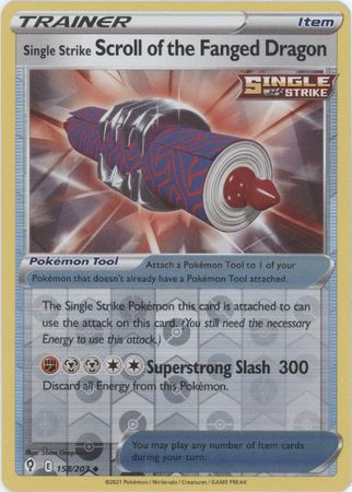 Pokemon Card Evolving Skies 158/203 158/203 Single Strike Scroll of the Fanged Dragon Reverse Holo Uncommon