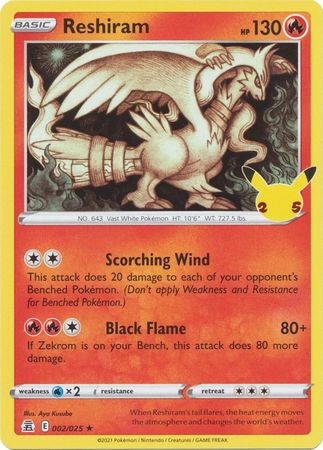 Pokemon Card Celebrations 2/25 002/025 Reshiram Holo Rare