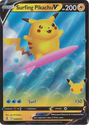 احتفالات بطاقة البوكيمون 8/25 008/025 Surfing Pikachu V Ultra Rare