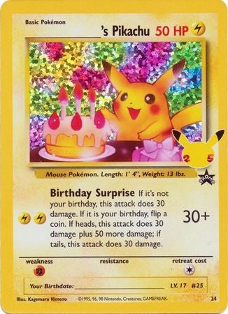 (S) Pokemon Card Celebrations Classic 24 Birthday Pikachu Holo Promo