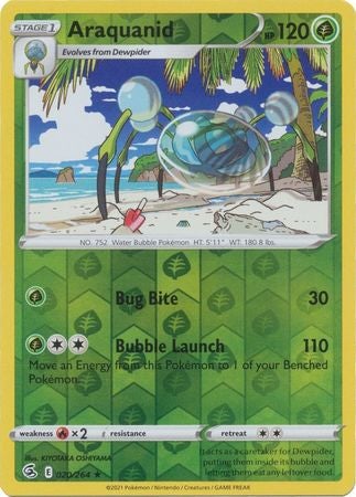 Pokemon Card Fusion Strike 020/264 20/264 Araquanid Reverse Holo Rare