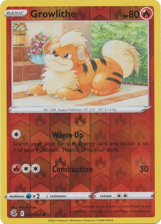 Pokemon Card Fusion Strike 032/264 32/264 Growlithe Reverse Holo Common