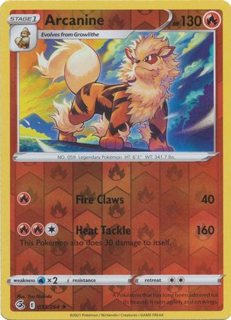 Pokemon Card Fusion Strike 033/264 33/264 Arcanine Reverse Holo Rare