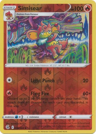 Pokemon Card Fusion Strike 038/264 38/264 Simisear Reverse Holo Uncommon