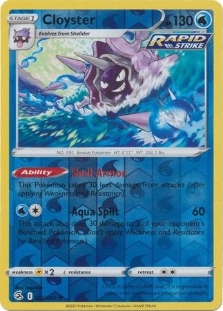 Pokemon Card Fusion Strike 051/264 51/264 Cloyster Reverse Holo Rare