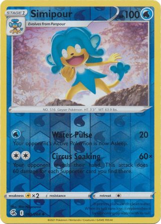 Pokemon Card Fusion Strike 069/264 69/264 Simipour Reverse Holo Uncommon