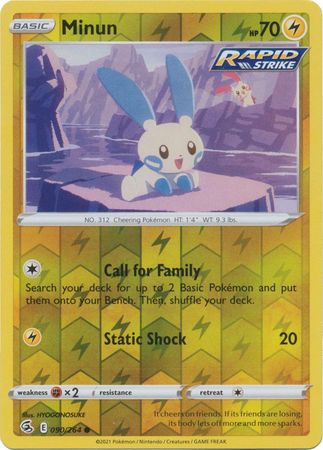 Pokemon Card Fusion Strike 090/264 90/264 Minun Reverse Holo Common