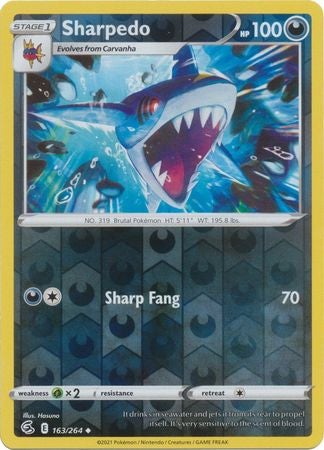 Pokemon Card Fusion Strike 163/264 Sharpedo Reverse Holo Uncommon