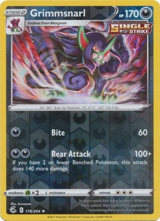 Pokemon Card Fusion Strike 178/264 Grimmsnarl Reverse Holo Selten