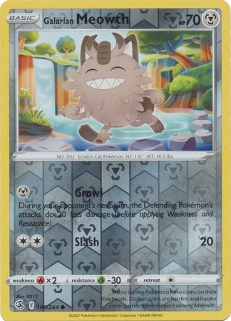 Pokemon Card Fusion Strike 180/264 Galarian Meowth Reverse Holo Common