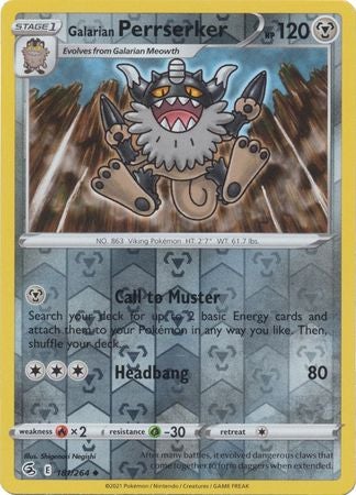 Pokemon Card Fusion Strike 181/264 Galarian Perrserker Reverse Holo Uncommon