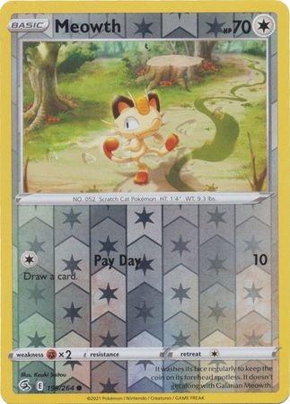 Pokemon Card Fusion Strike 199/264 Meowth Reverse Holo Common