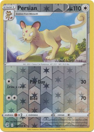 Pokemon Card Fusion Strike 200/264 Persian Reverse Holo Uncommon